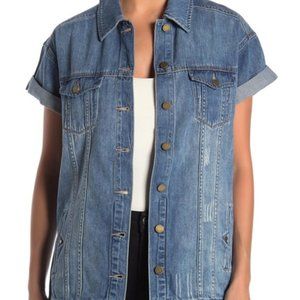 Liverpool Medium Wash Roll-Cuff Short-Sleeve